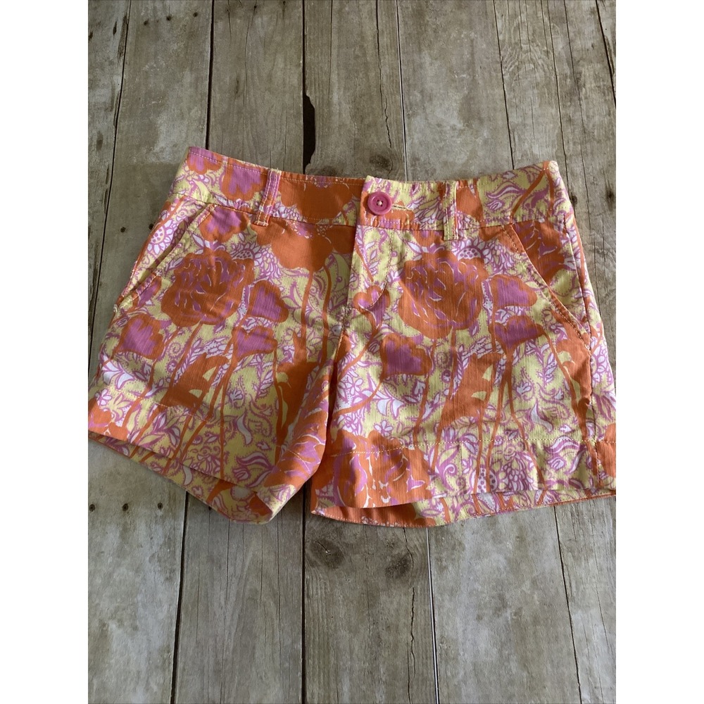 LILLY PULITZER Vintage WOMEN'S ORANGE /PINK FLORAL SHORTS SIZE 0‎